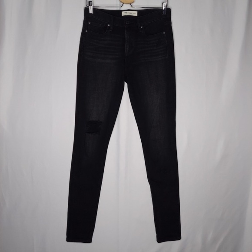 Gap Jeans Women 29T LONG Black True Skinny Stretch Pocket Button‎ Zip Denim